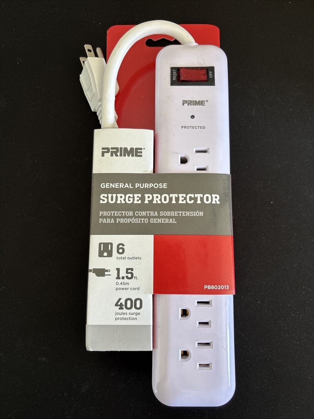 Prime General Purpose Surge Protector White PB802013 6 Outlet 1.5' Power Cord